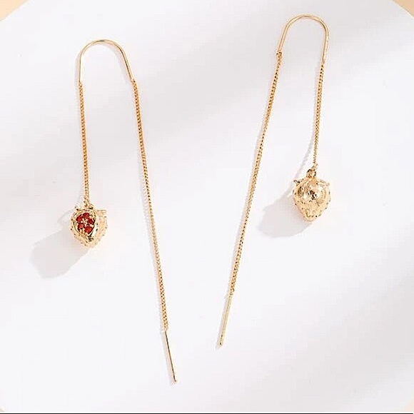 Strawberry Threader Gold Plated 18K Rhinestone Earrings - Picture 2 of 4